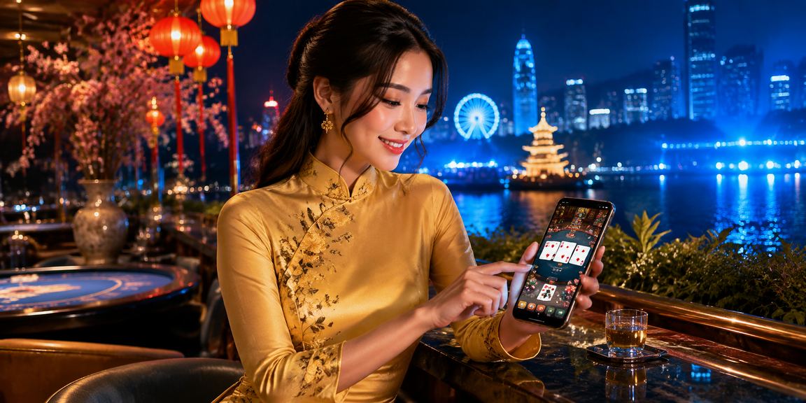 Người dùng tại Hà Nội mặc áo dài trải nghiệm trò chơi bài trực tuyến trên điện thoại